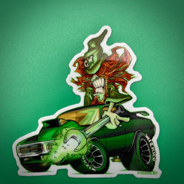 Garage Wizard in his Charger sticker 3" x 3"