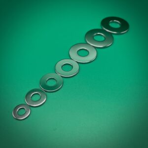 Chrome USS Flat Washers. All sizes shown.